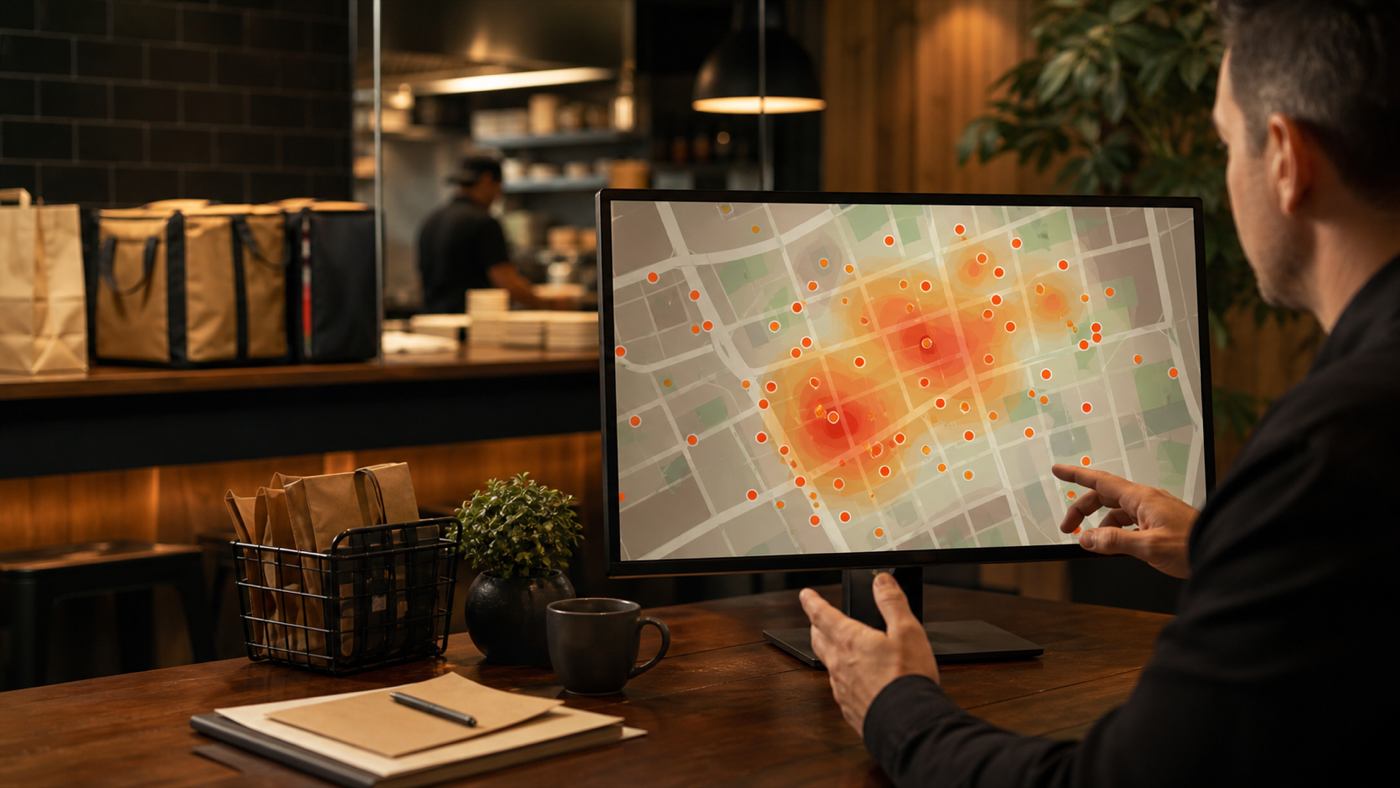 Mapa de calor com concentração de pedidos de delivery
