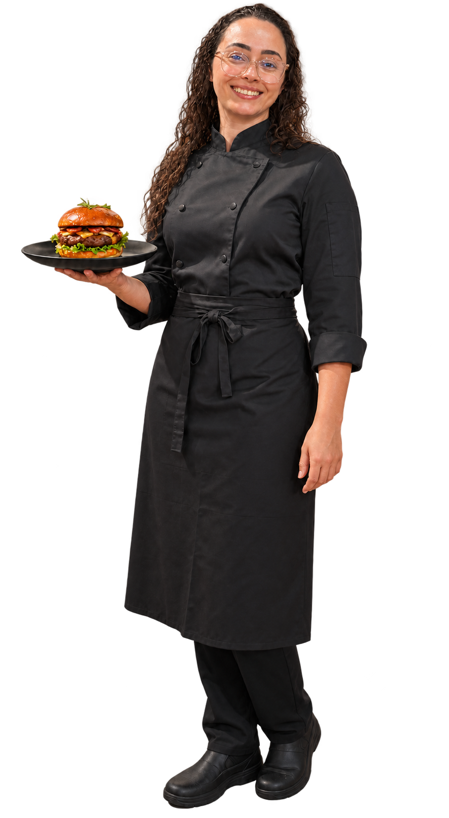 Empreendedora de restaurante apresentando seu prato