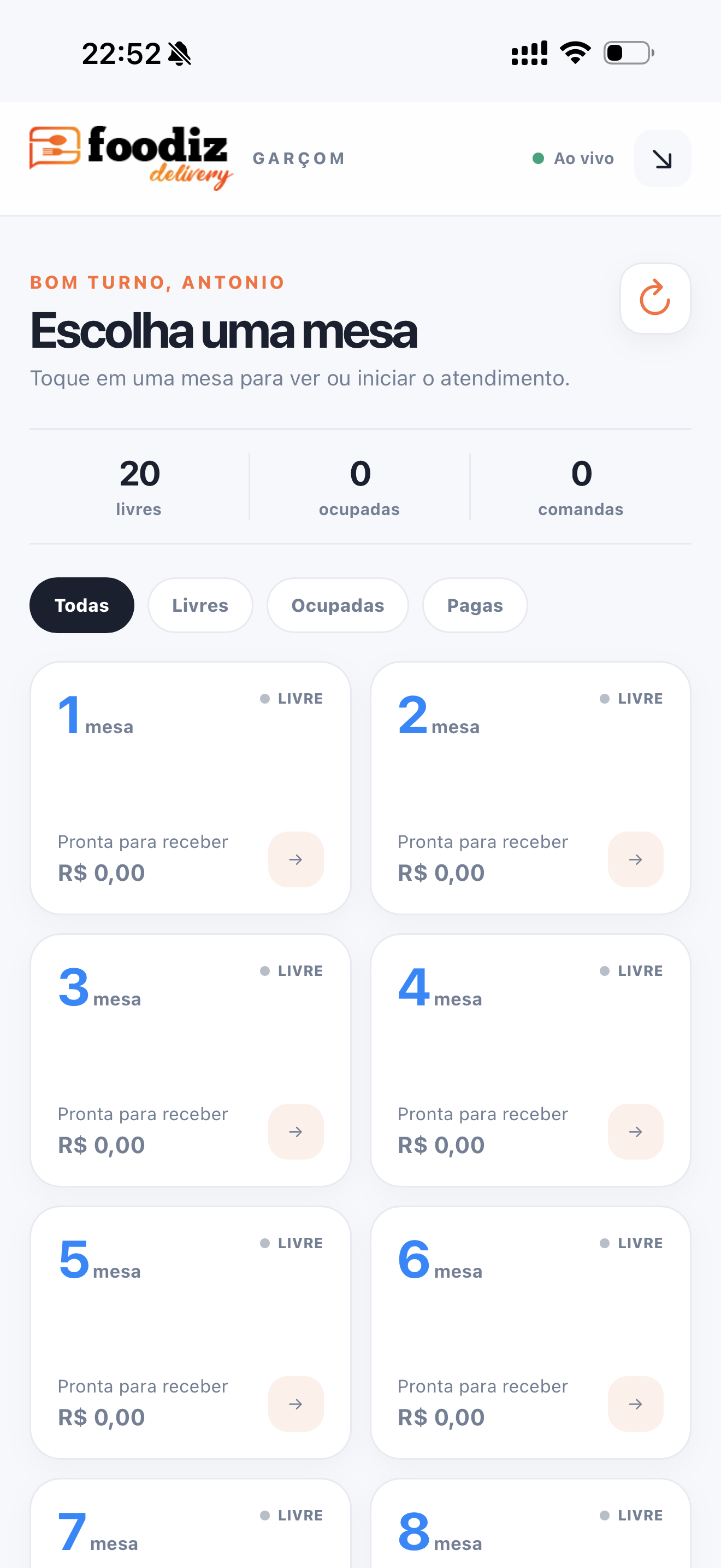 App do garçom Foodiz